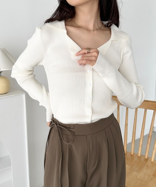 CLEA ニット セーター 襟付きVネックニットトップス レディース