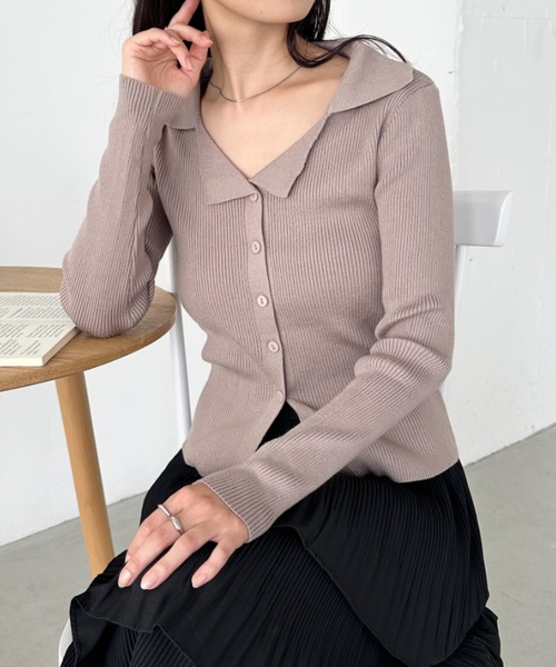 襟付きVネックニット ニット トップス 襟付きVネック[品番：JCSW0001543]｜JOCOSA（ジョコサ