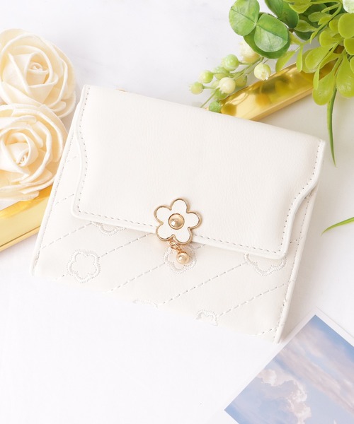 Lace Ladies 財布 レザー調 フラワー デザイン 三つ折り