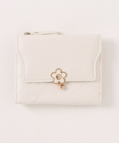 Lace Ladies 財布 レザー調 フラワー デザイン 三つ折り