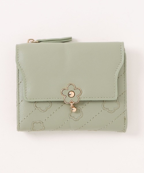 Lace Ladies 財布 レザー調 フラワー デザイン 三つ折り