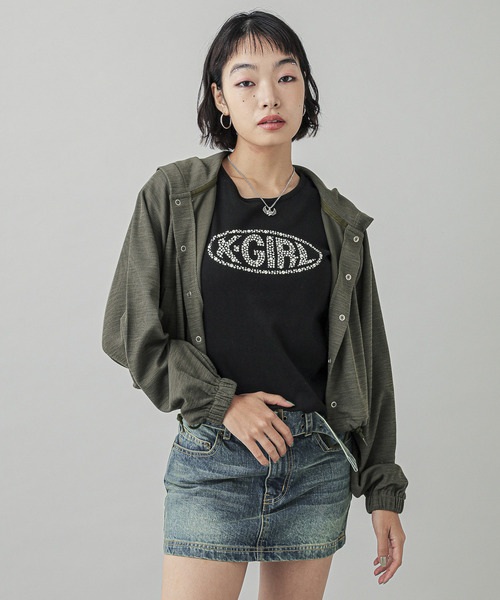 パーカー ONE POINT STAR LOGO HOODED CARDIGAN レディース