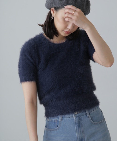ニット セーター シャギー半袖ニット レディース