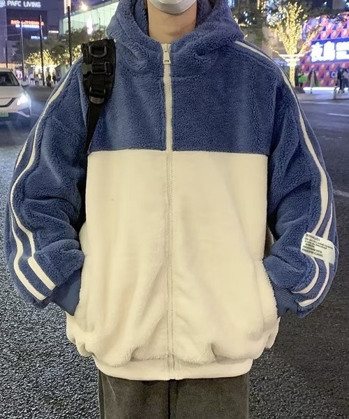 ユニセックス ブルゾン アウター ライン バイカラー 全2色 b5247 link lot ブルゾン アウター バイカラーラインフリースアウター