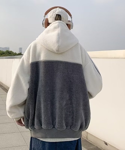 link lot ブルゾン アウター バイカラーラインフリースアウター