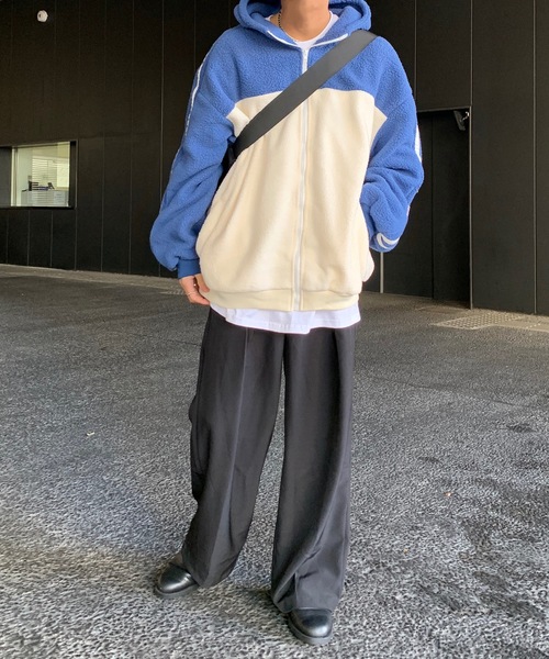ユニセックス ブルゾン アウター ライン バイカラー 全2色 b5247 link lot ブルゾン アウター バイカラーラインフリースアウター