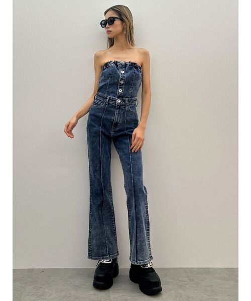 GYDAバックリボンデニムロンパースM ジェイダ GYDA BACKリボンデニムロンパース （アイス