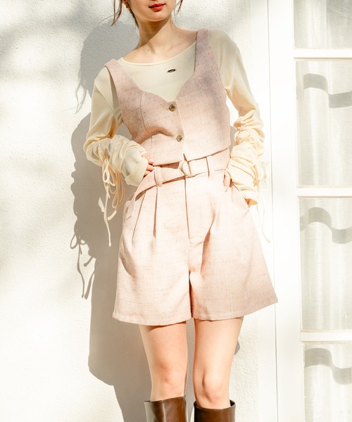 tシャツ ロングスリーブスタッズトップス レディース mideal tシャツ ribbon long sleeve slit tops / リボンロング