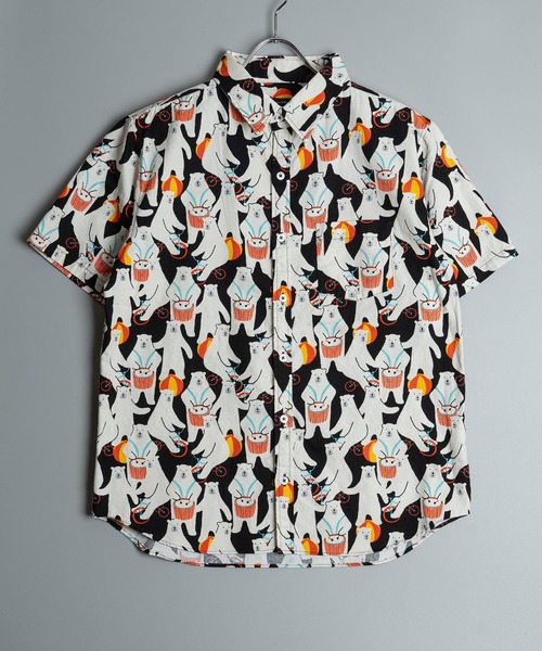FROM JAPAN公式アカウント01GARCONS半袖シャツ garsonwave シャツ 日本製 ネコ ペンギン クマ プリント
