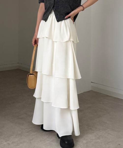 JUNOAH スカート 「薄くて軽いジョーゼット生地」ハイウエスト
