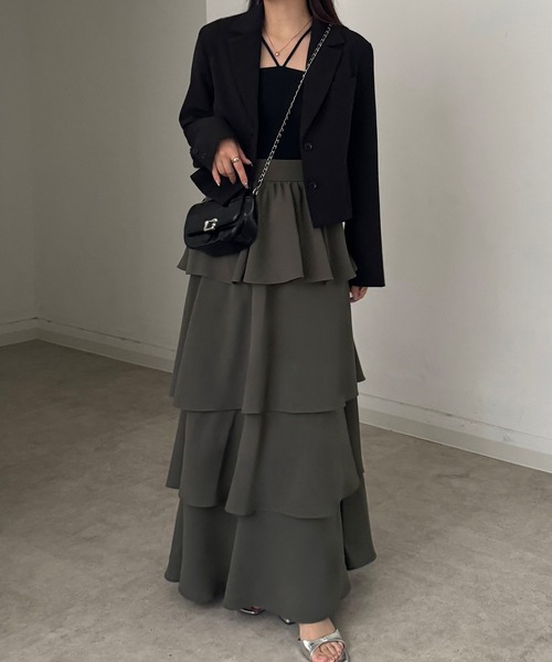 PINUE ワイシャーティアードスカート フリルティアードロングスカート[商品：PN24SS-008] - PUNYUS Online