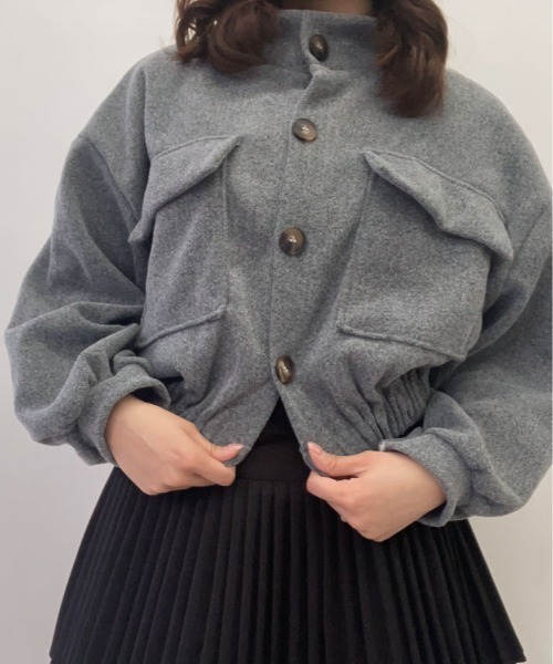 ノーカラーコート コート スタンドカラー ショート丈 ブルゾン