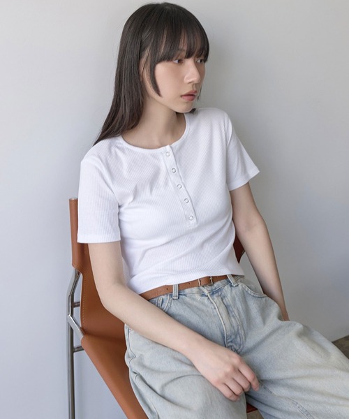 ヘンリーネック Tシャツ スナップボタン ポケット 5色 hr9786 UNE MANSION tシャツ 「UNE ORIGINAL」ヘンリーネックシルバー
