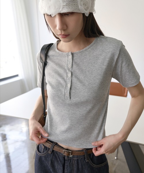 ヘンリーネック Tシャツ スナップボタン ポケット 5色 hr9786 UNE MANSION tシャツ 「UNE ORIGINAL」ヘンリーネックシルバー