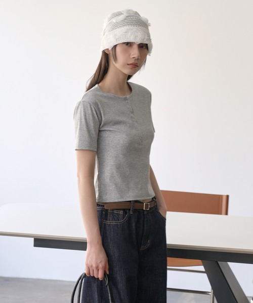ヘンリーネック Tシャツ スナップボタン ポケット 5色 hr9786 UNE MANSION tシャツ 「UNE ORIGINAL」ヘンリーネックシルバー