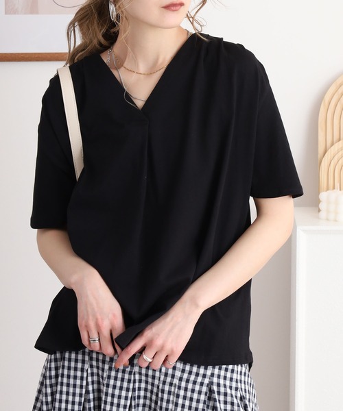atONE（アットワン） スマホショルダー tシャツ 半袖 ブラウス風タック