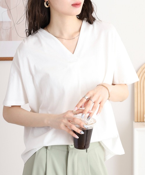atONE（アットワン） スマホショルダー tシャツ 半袖 ブラウス風タック