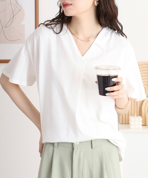 atONE tシャツ ブラウス風タックスキッパー半袖Tシャツ