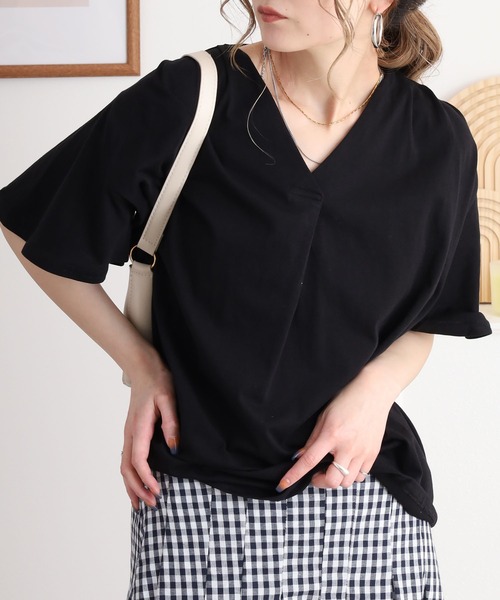アクネストゥディオズ コットン100%スキッパー半袖ブラウス atONE tシャツ ブラウス風タックスキッパー半袖Tシャツ
