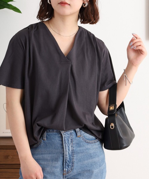 atONE tシャツ ブラウス風タックスキッパー半袖Tシャツ
