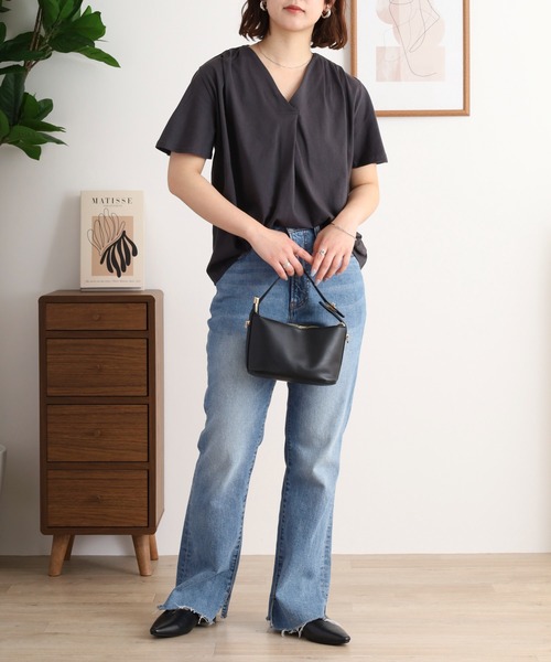 アクネストゥディオズ コットン100%スキッパー半袖ブラウス atONE tシャツ ブラウス風タックスキッパー半袖Tシャツ
