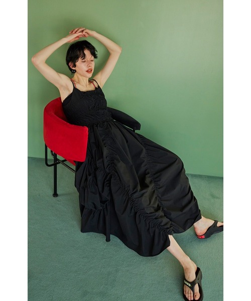 OMMO IRREGULAR SHIRRING CAMI OP ブラック38 v_09.jpg