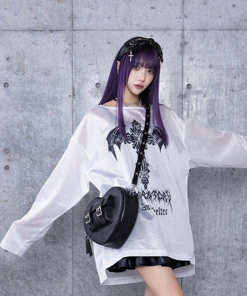 ☆あみページ☆ Amilige tシャツ コウモリクロスプリントメッシュロンT