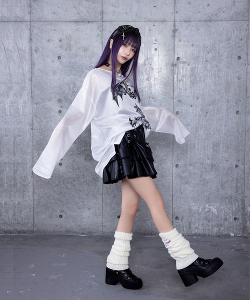 ☆あみページ☆ Amilige tシャツ コウモリクロスプリントメッシュロンT