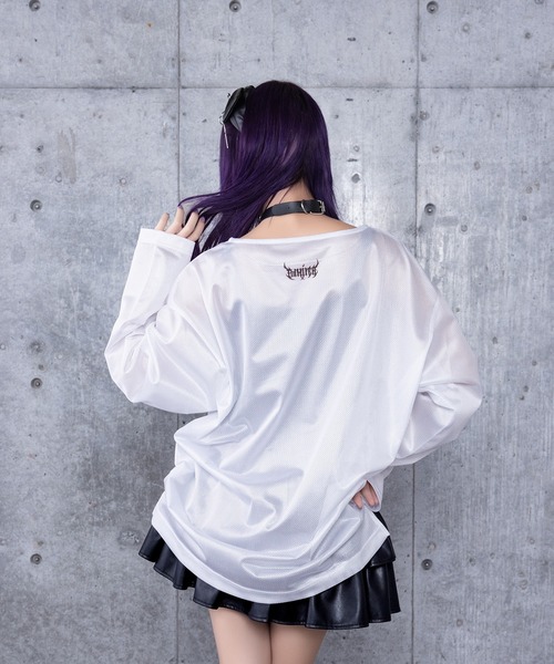 ☆あみページ☆ Amilige tシャツ コウモリクロスプリントメッシュロンT