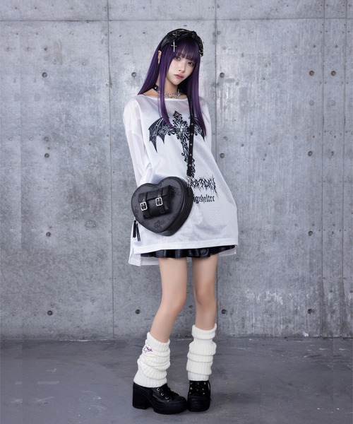 ☆あみページ☆ Amilige tシャツ コウモリクロスプリントメッシュロンT