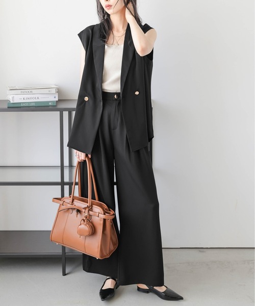 Lajour セットアップ 「日本製」ジレ×ワイドパンツセットアップ