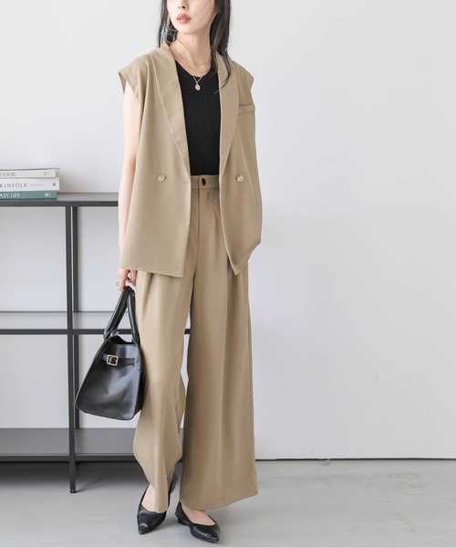 Lajour セットアップ 「日本製」ジレ×ワイドパンツセットアップ