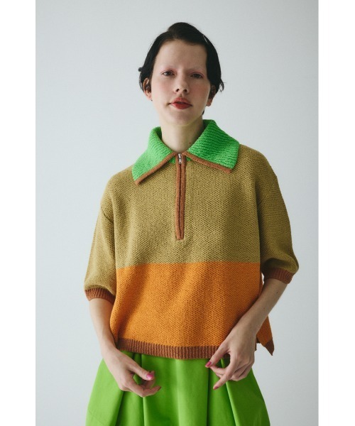 ニット セーター Bi color zip knit  pullover　　バイカラージップニットプルオーバー レディース