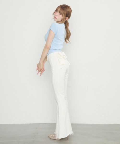 poppy リボンデニム（ホワイト） poppy リボンデニム（ホワイト） Side ribbon slash denim pants