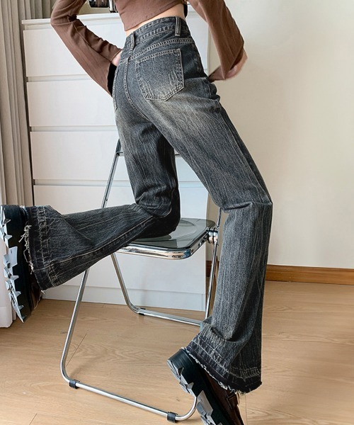 「Miniministore」 加工ブーツカットデニムパンツ L インディゴブルー レディース