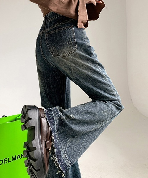「Miniministore」 加工ブーツカットデニムパンツ L インディゴブルー レディース