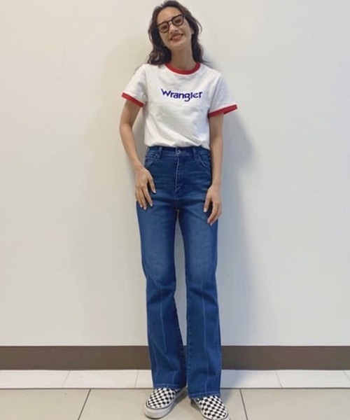 [RODEO CROWNS WIDE BOWL] Denim брюки [Wrangler сотрудничество ] MEDIUM свет Pink Lady -s