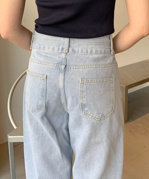 「SHEPP」 加工デニムパンツ L サックスブルー レディース