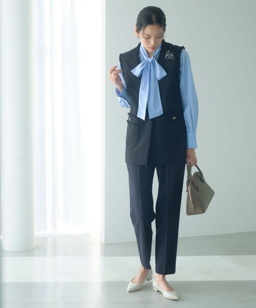 スラックス パンツ 「size SHORT/TALLあり」パウドレ テーパード パンツ ウォッシャブル ストレッチ レディースの画像