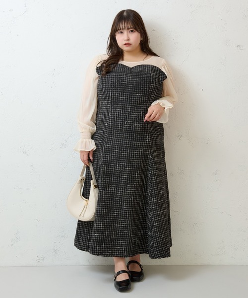 Louiosy（ルオシー） ワンピース 「大きいサイズ」シアー切り替え