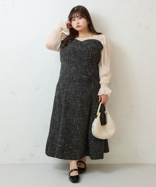 Louiosy（ルオシー） ワンピース 「大きいサイズ」シアー切り替え