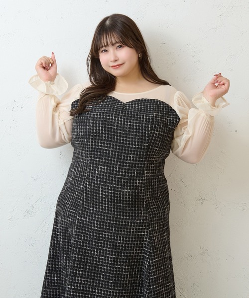 Louiosy（ルオシー） ワンピース 「大きいサイズ」シアー切り替え