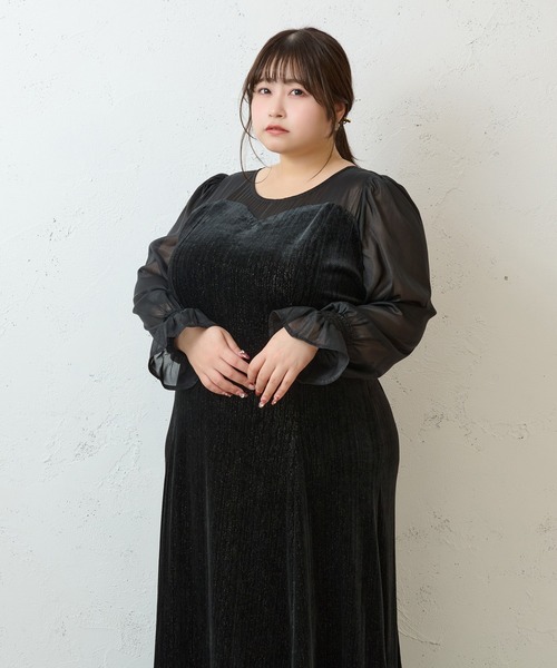 Louiosy（ルオシー） ワンピース 「大きいサイズ」シアー切り替え