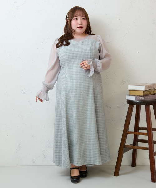 Louiosy（ルオシー） ワンピース 「大きいサイズ」シアー切り替え 
