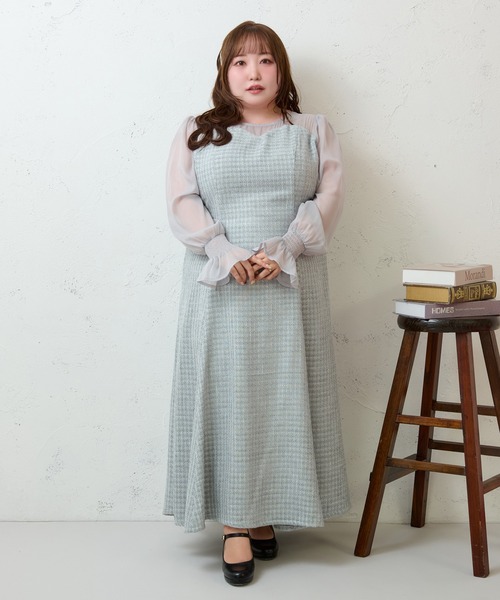 Louiosy（ルオシー） ワンピース 「大きいサイズ」シアー切り替え