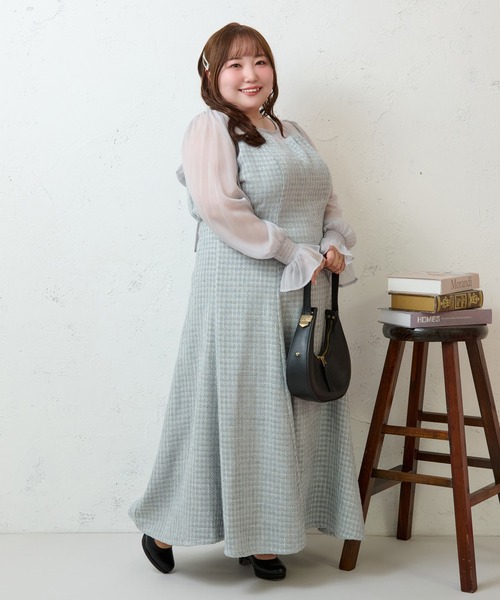 Louiosy（ルオシー） ワンピース 「大きいサイズ」シアー切り替え