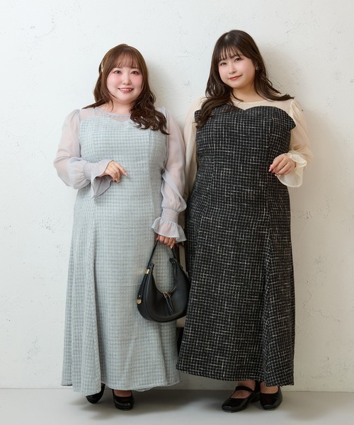 Louiosy（ルオシー） ワンピース 「大きいサイズ」シアー切り替え