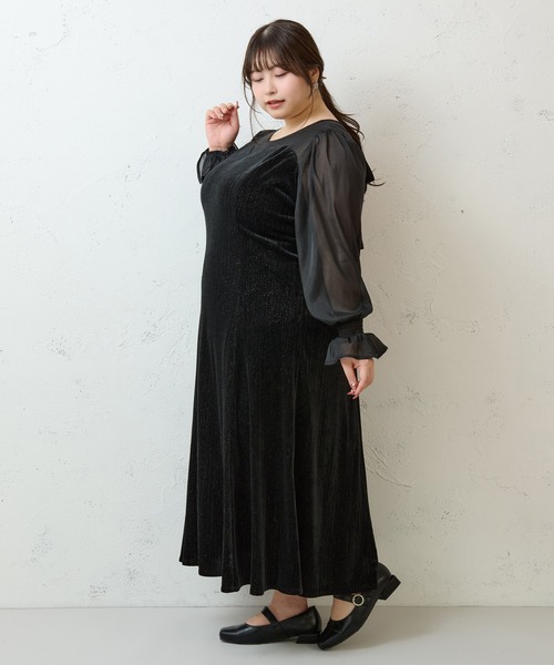 ルオシー　シアー切り替えマーメイドワンピース　オケージョン　ワンピース　黒　4L Louiosy（ルオシー） ワンピース 「大きいサイズ」シアー切り替え