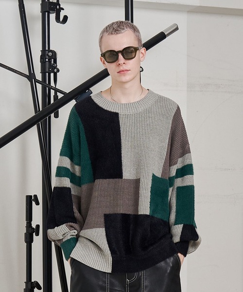 SeeSew セーター ニット 「UNISEX」MIXYARN PATCHWORK KNIT/ミックス