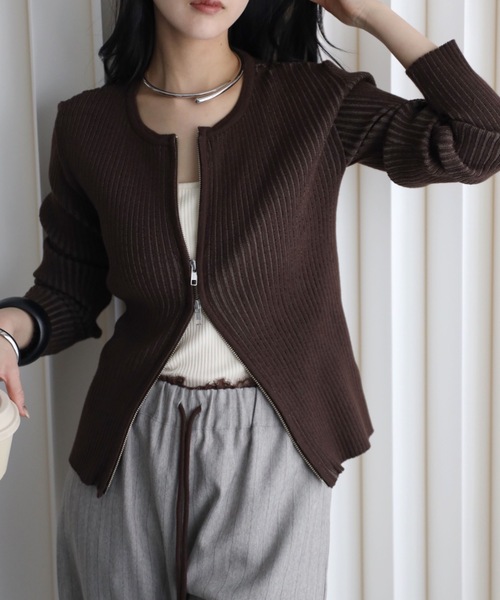 YENNA カーディガン リブニットZIPカーディガン フィンガーホール付